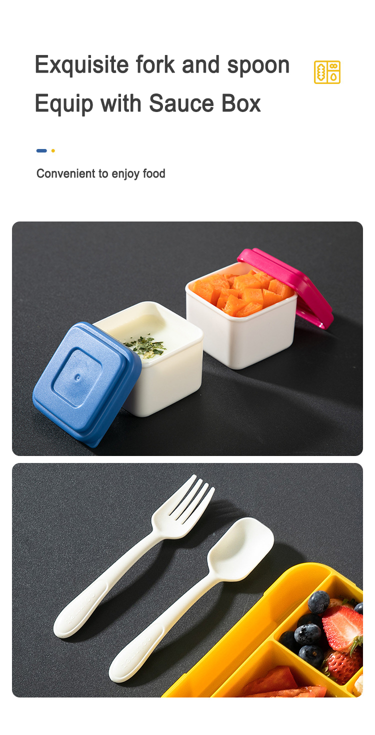 5 compartments lunch box with dinnerware