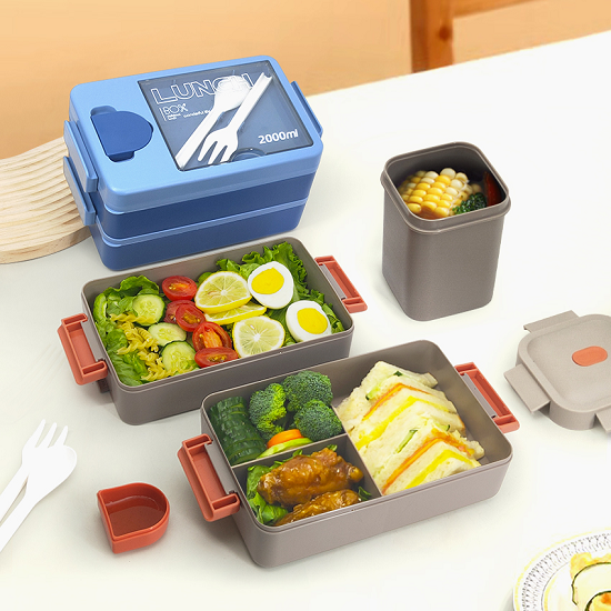 Fashion 2L High-value Double layered Lunch Box+Soup Cup+Insulated Bag