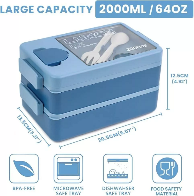 sustainable 2L Double layered lunch box (with sauce box)