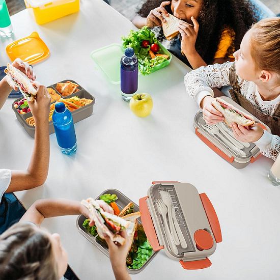 reusable Contrast color single-layer 4 grids 1.3L lunch box