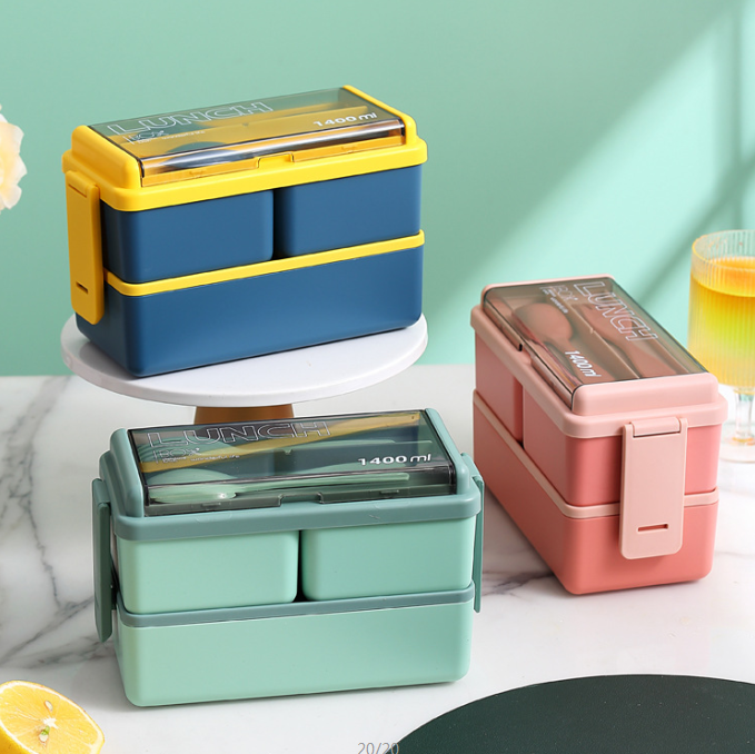 Stackable Double layered grid Sealed Lunch Box 1400ML