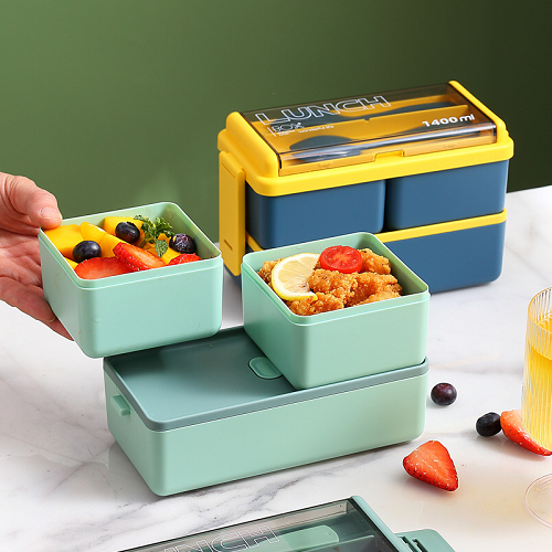Harmless Double layered grid Sealed Lunch Box 1400ML