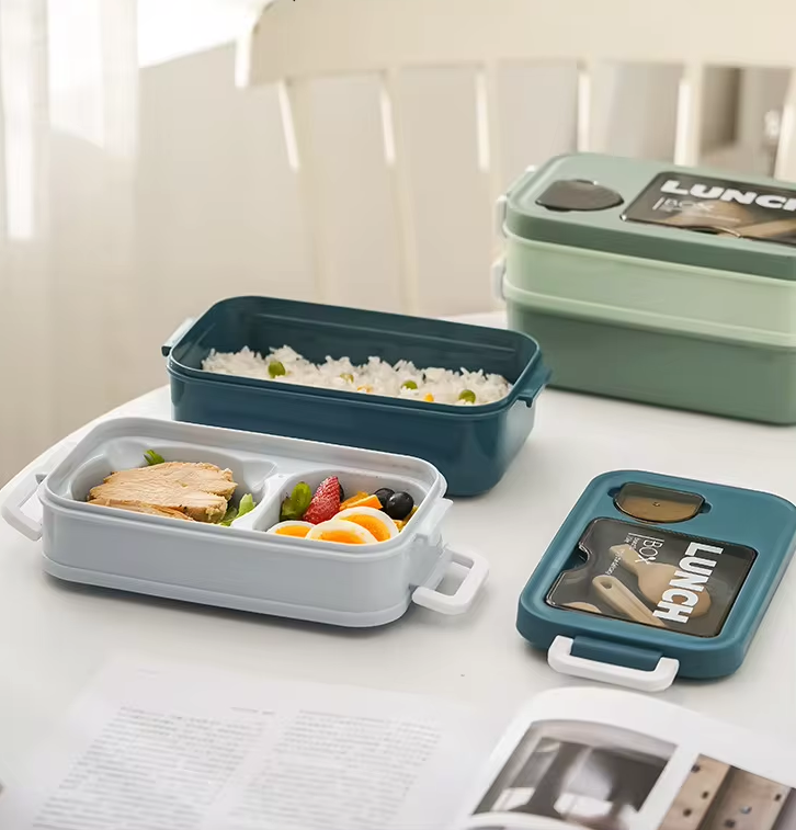 No BPA Double layered bento box with sauce box