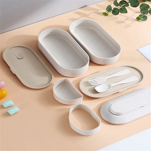 portable Wheat straw Double layered tied strap lunch box