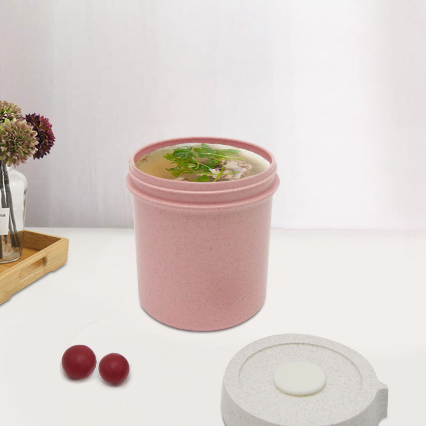 Smooth surface Wheat Straw bento Box+Round Soup Cup+storage bag