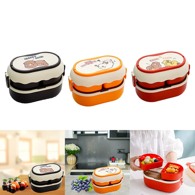 pretty Antibacterial cartoon stainless steel double layer lunch box