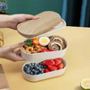 800ML Wooden Grain Double-layer Strap Lunch Box