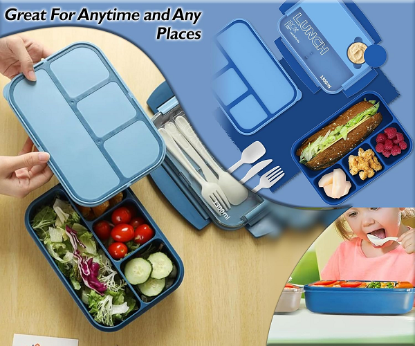 colorful 1.3L Contrast color single-layer 4 grids lunch box+insulation bag