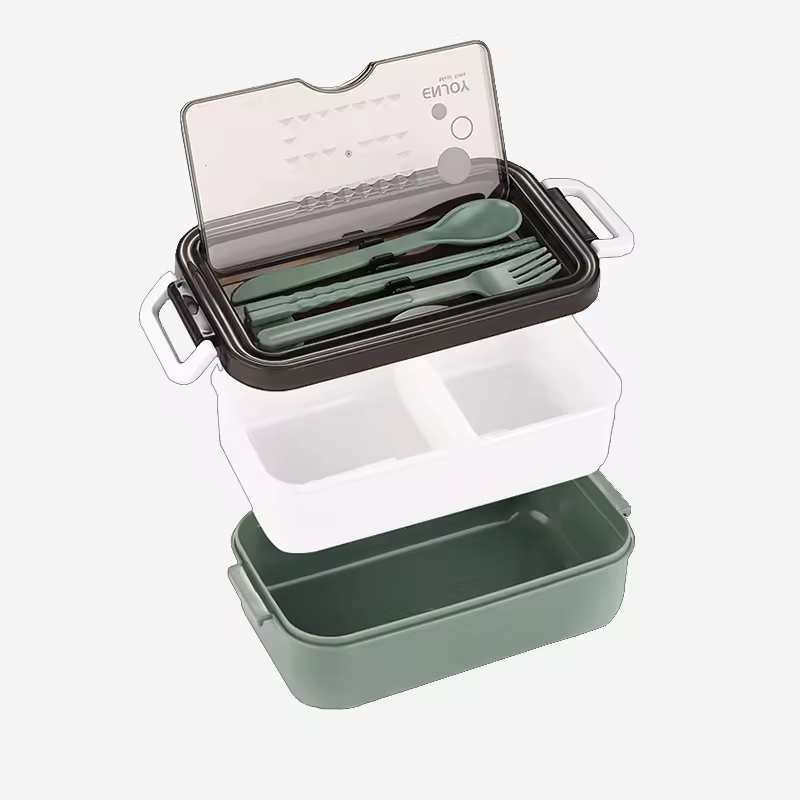 portable Single layer bento box with 3 compartments