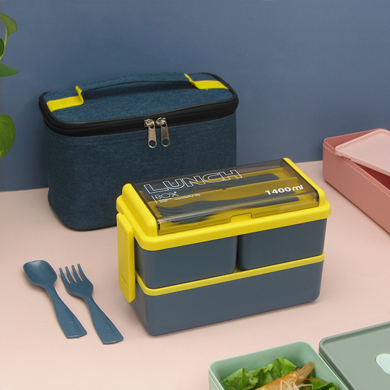 Convenient 1400ML Double layered 4 grids lunch box+Thermal bag