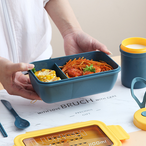 BPA free Rectangle 2 compartment bento box 1.1L