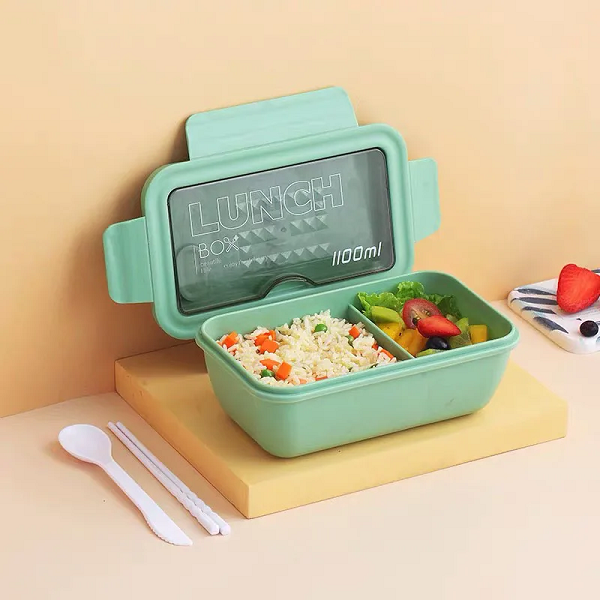 Eco-friendly Rectangle 2 compartment bento box 1.1L