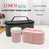 1350ML Wheat Straw Bento Box+Round Soup Cup+Storage Bag
