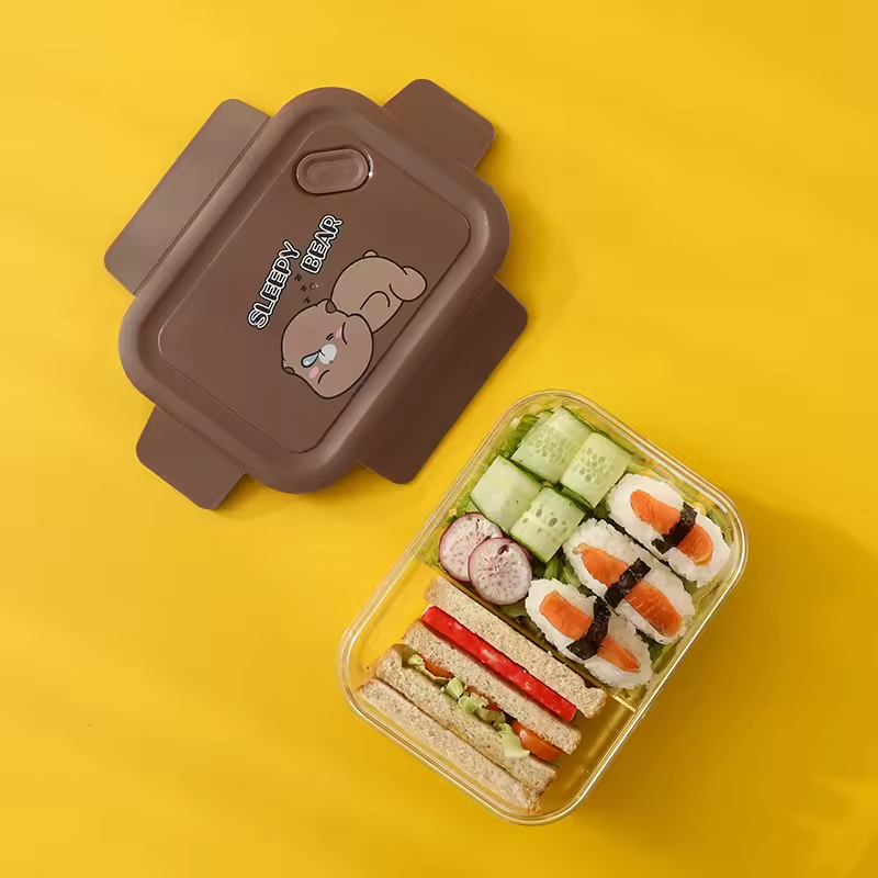 transparent Single Layer cartoon pattern 3 grids Lunch Box