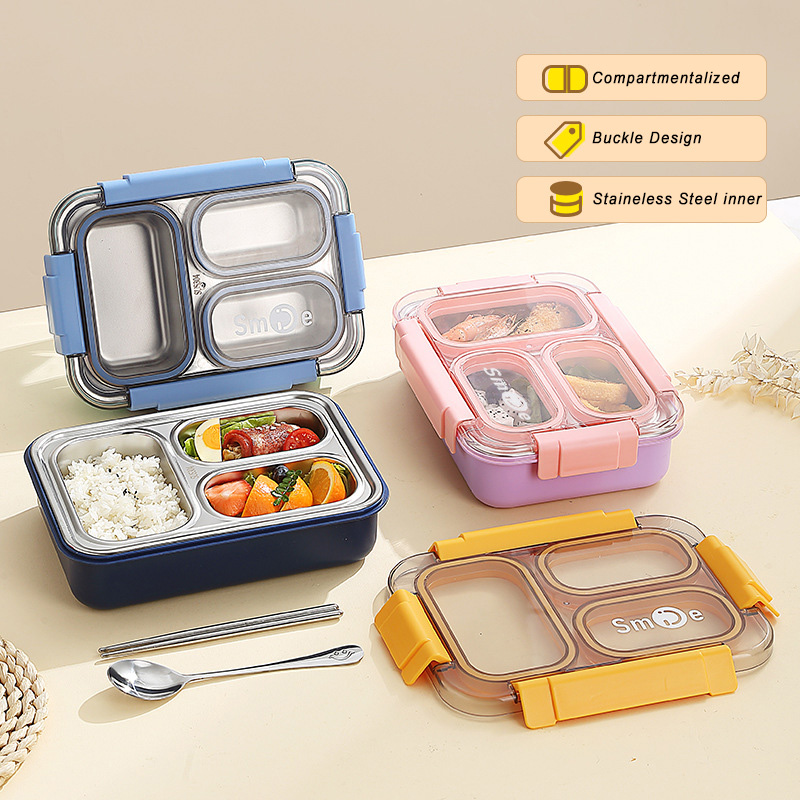 good sealing 304 stainless steel 3 grids lunch box