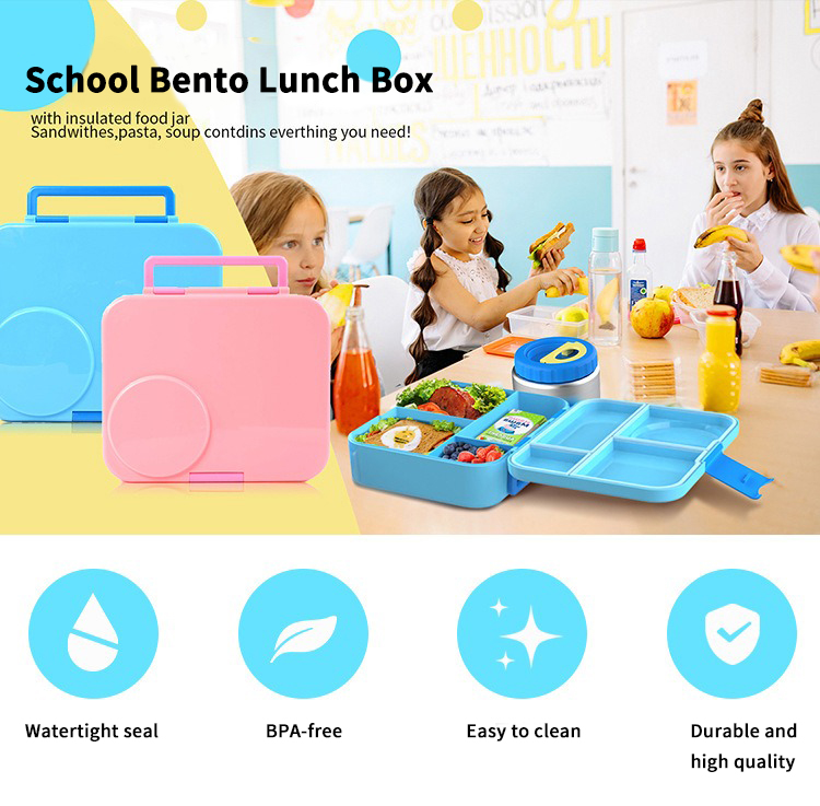 BPA Free reusable 4 Compartments Bento Box with soup jar for teens