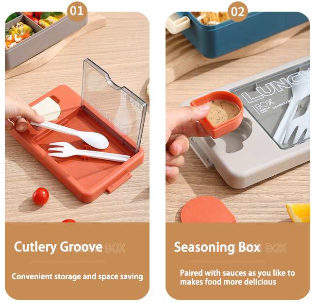 food-grade 2L Double layered lunch box (with sauce box)