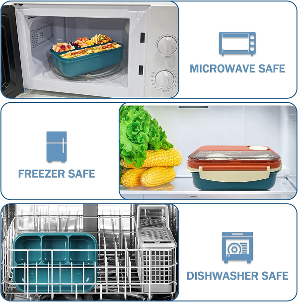 microwavable 1300ML Contrast color single-layer 4 grids lunch box+soup cup+insulation bag