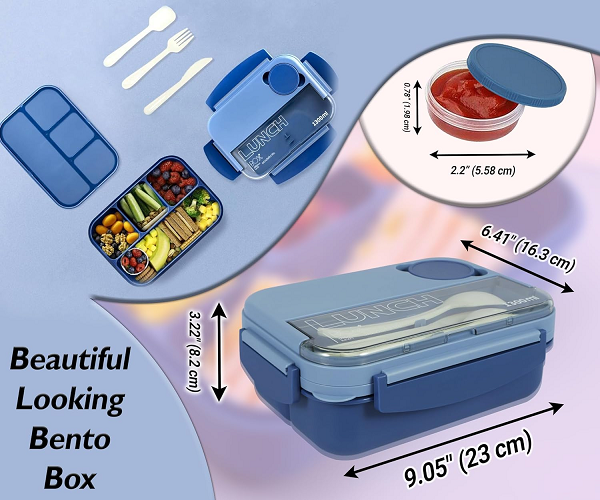 portable 1.3L Contrast color single-layer 4 grids lunch box+insulation bag
