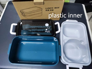 stylish Double layer lunch box with plastic innner and soup bowl