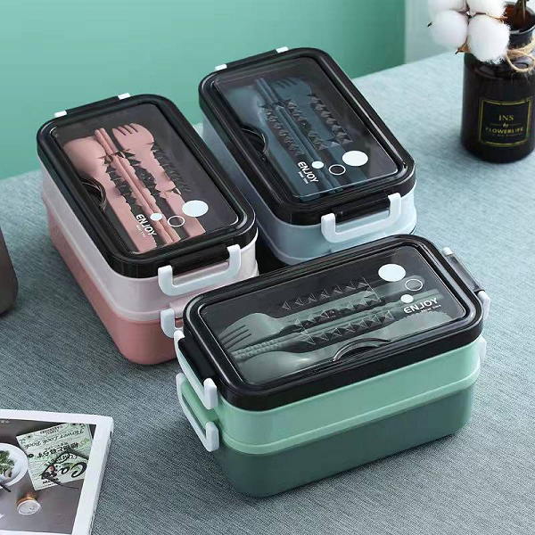 durable Double layer lunch box with stainless steel innner and soup bowl