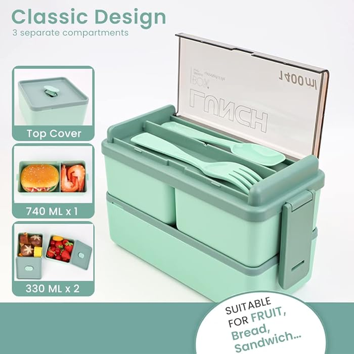 light Double layered grid Sealed Lunch Box 1400ML
