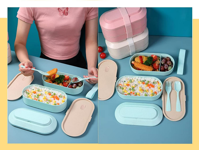 best Wheat straw Double layered tied strap lunch box