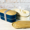 800ML Wooden Grain Double-layer Strap Lunch Box