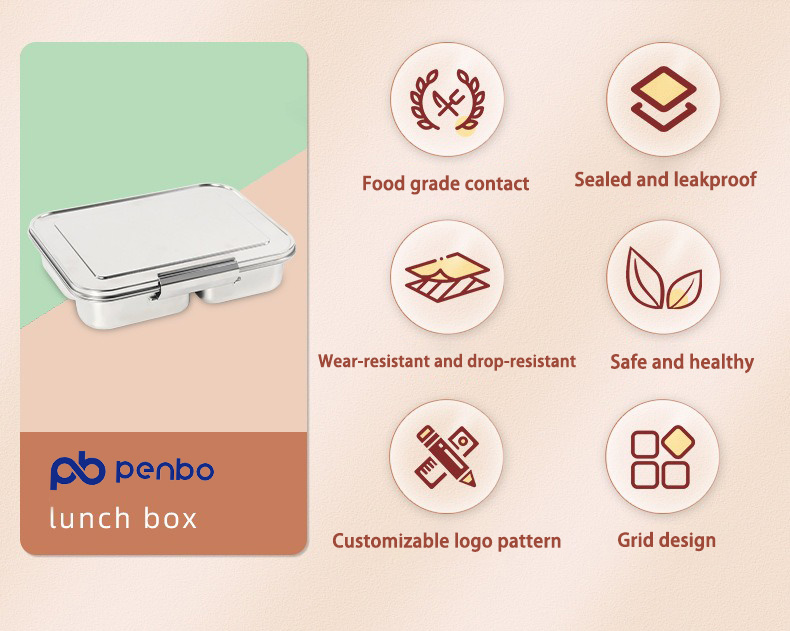 Newest 3 grids Stainless Steel sturdy Bento Box for Kids and Adults