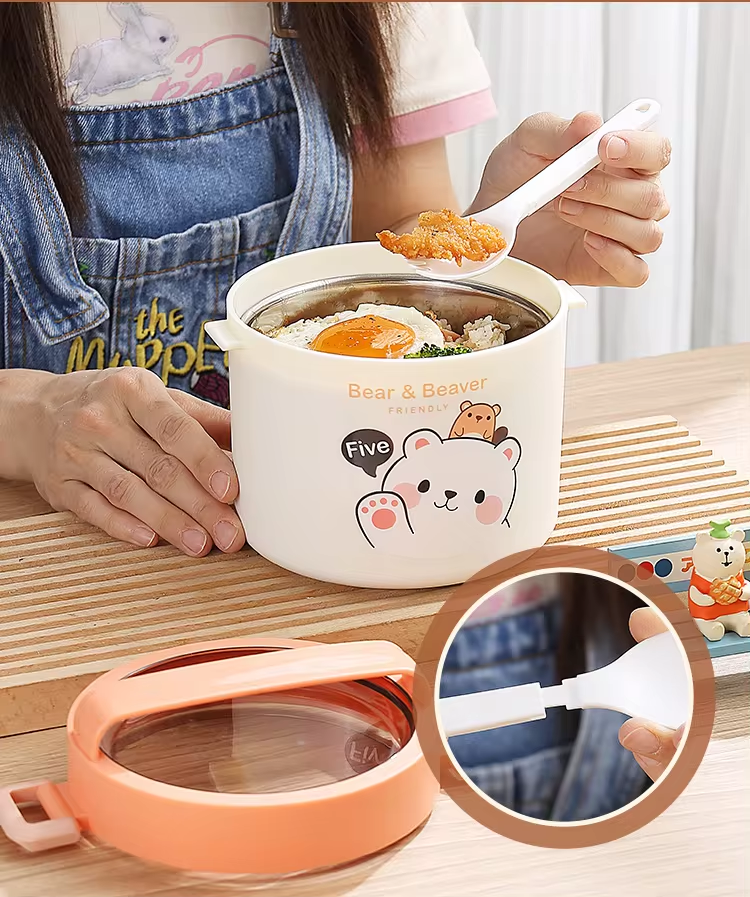 practical round stainless steel lunch box with spoon