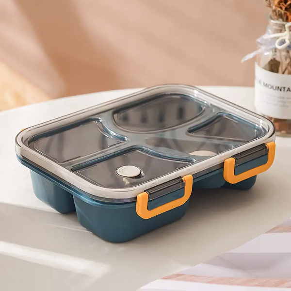 modern 4 compartments Lunch Box with tableware