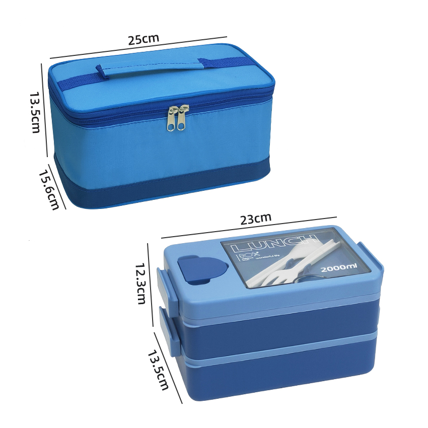 Superb 2L Double layered Convenient Lunch Box+Sauce Box+Insulated Bag
