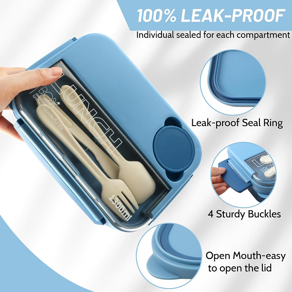 wonderful 1.3L Contrast color single-layer 4 grids lunch box+insulation bag