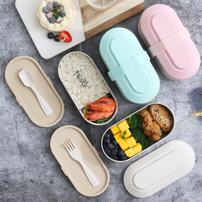 Gorgeous Wheat straw Double layered tied strap lunch box