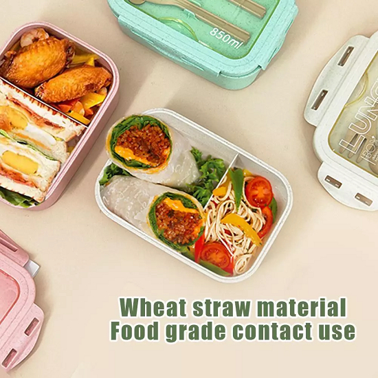 Wheat Straw Rectangular 2 Grids Lunch Box (850ML)