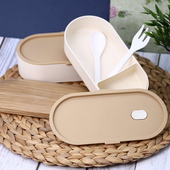 leak-proof 800ML Wooden grain Double-layer Strap Lunch Box