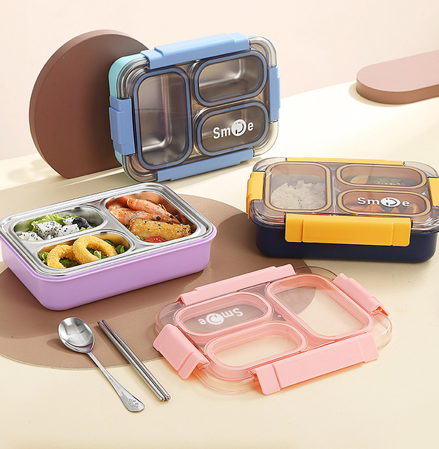 304 Stainless Steel 3 Grids Lunch Box for Children