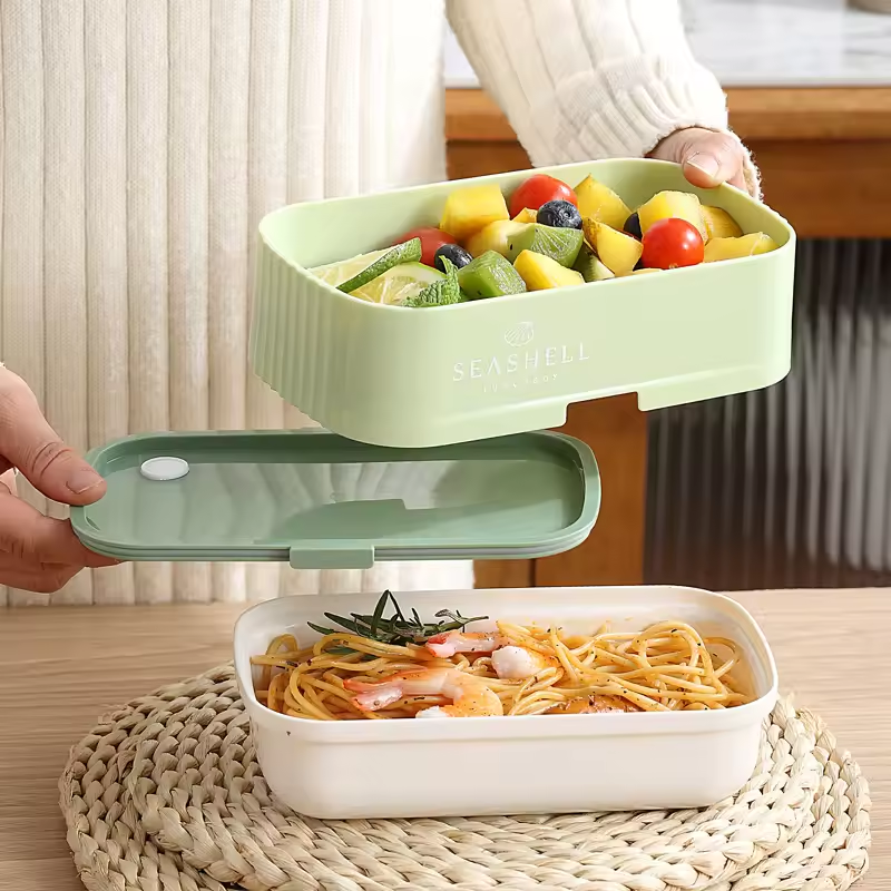Collapsible double lunch box with Fork & Spoon 1100ml + 125ml