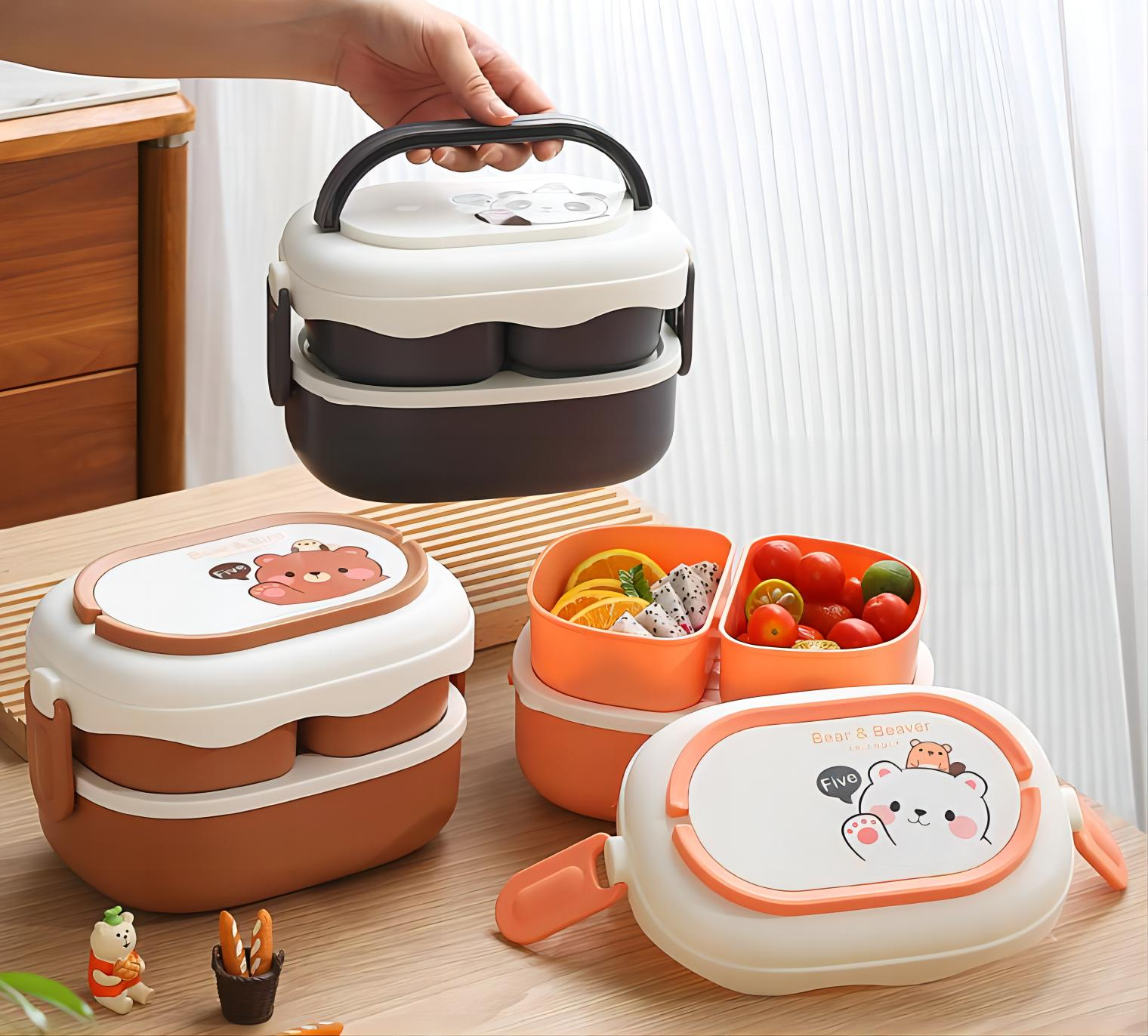 BPA free 2 layer Compressed lunch box with handle