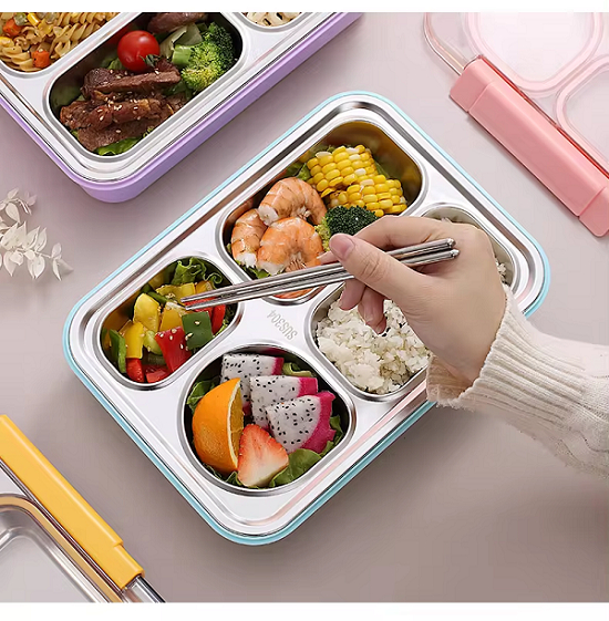 304 Stainless Steel 4 Grids Kids Lunch Box with Tableware