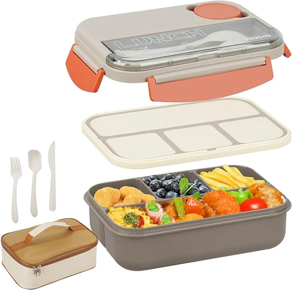 best 1.3L Contrast color single-layer 4 grids lunch box+insulation bag