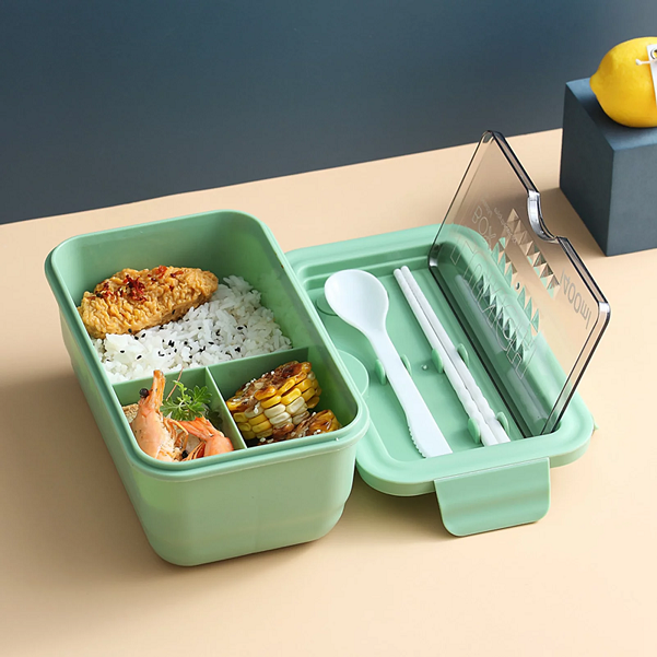 100% food-grade Rectangle 3 compartment bento box 1.4L