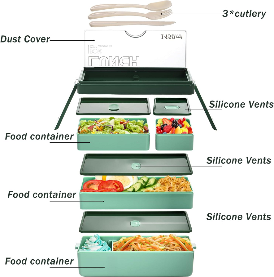 stylish 3 layered grids lunch box (1450ML)