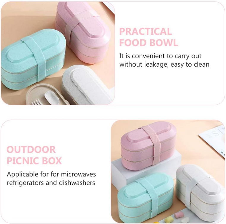 ideal Wheat Straw Bento Box+Round Soup Cup+Storage Bag