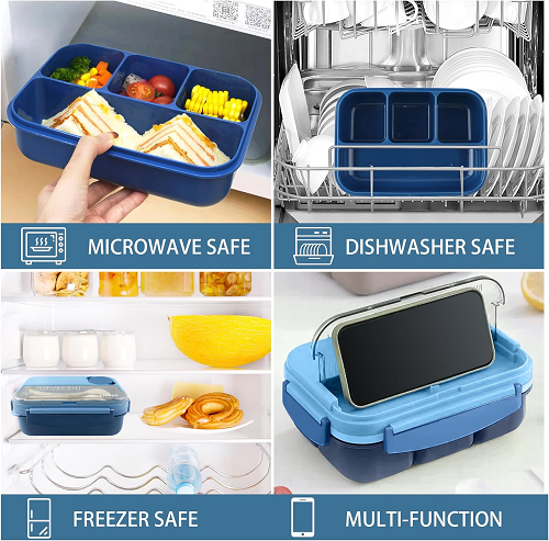 sturdy Contrast color single-layer 4 grids 1.3L lunch box