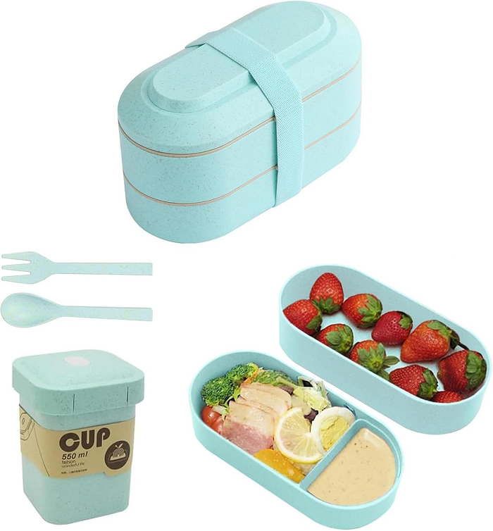 premium Wheat Straw Lunch Box +Square Soup Cup Set