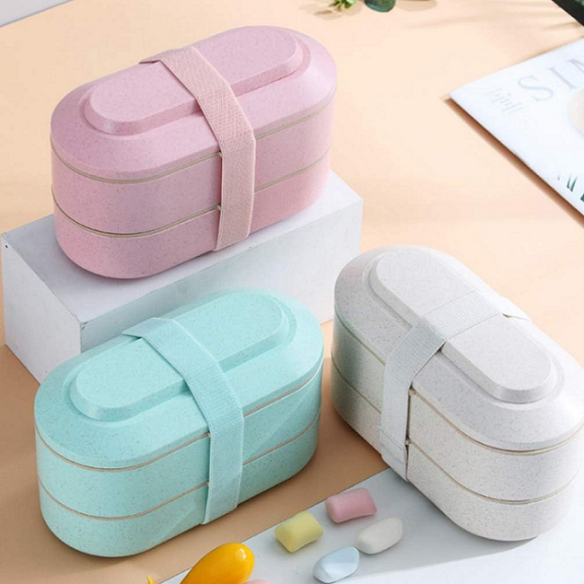 BPA free Wheat Straw Bento Box+Round Soup Cup+Storage Bag