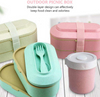 1350ML Wheat Straw Bento Box+Round Soup Cup+Storage Bag