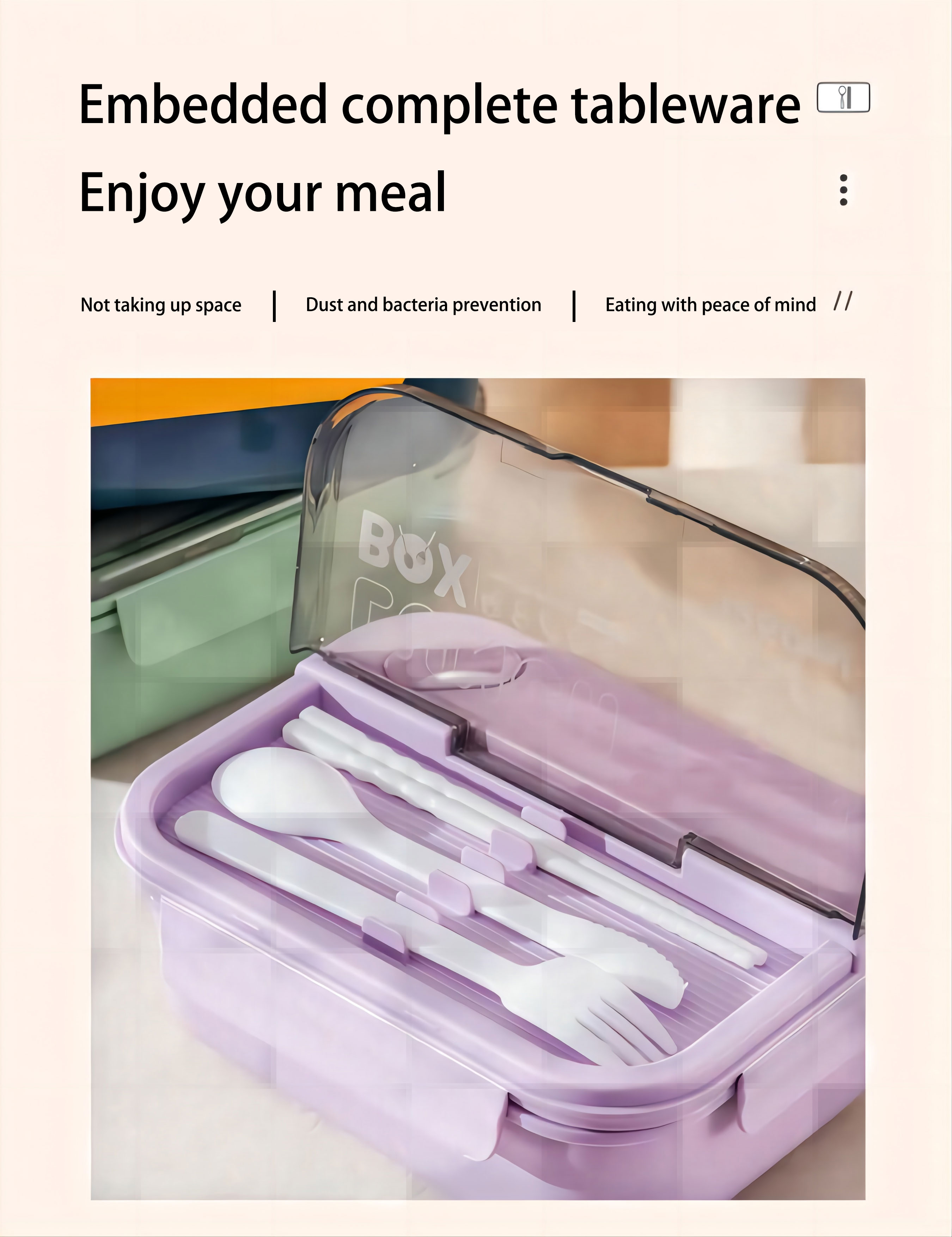 affordable 3 compartments Lunch Box with tableware