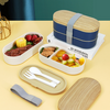 800ML Wooden Grain Double-layer Strap Lunch Box